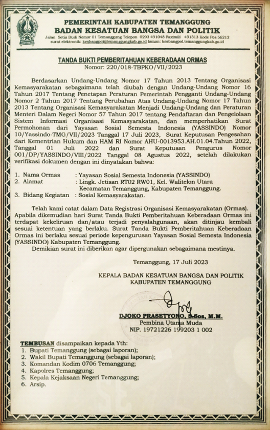 SURAT BANKESBANGPOL / PEMBERITAHUAN KEBERADAAN ORMAS